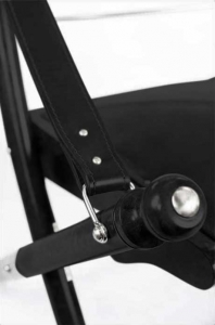 black safari folding chair in leather closeup